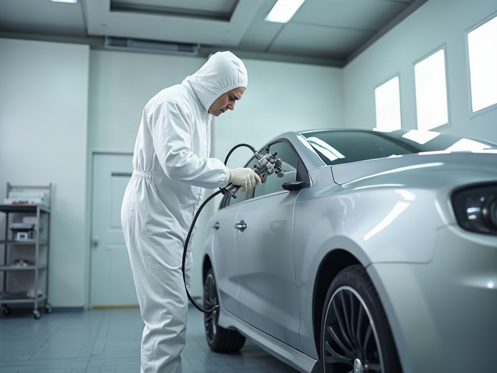A body shop technician documenting collision damage on a silver sedan during the initial inspection phase, illustrating what happens after i drop car at body shop step by step.